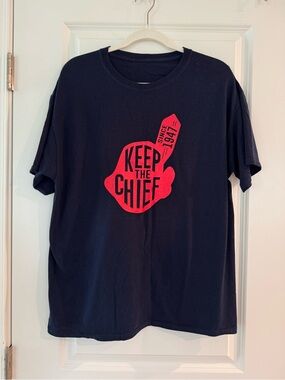 MLB Navy Short-Sleeve Tee with Red "Keep The Chief" Graphic
